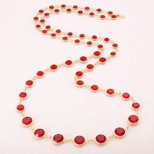 Swarovski vintage bezzel set set red round  crystal 32” necklace